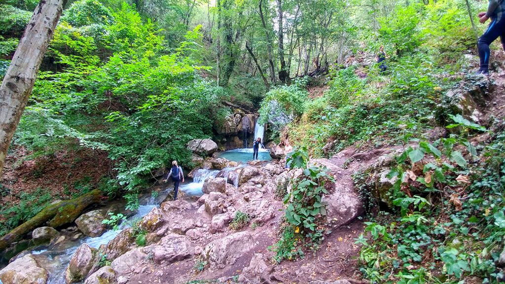 una cascata nel bel mezzo della foresta, vista durante le vacanze in Montenegro